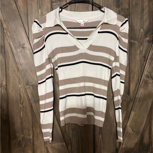 Striped V-Neck Long Sleeve Top